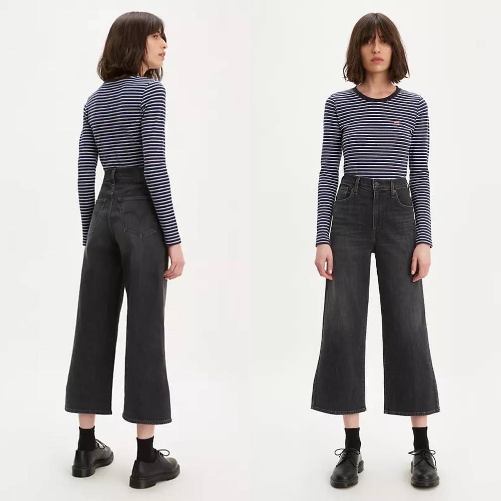 Levi's Mile High Cropped Wide Leg Jeans Grey Denim 28X25